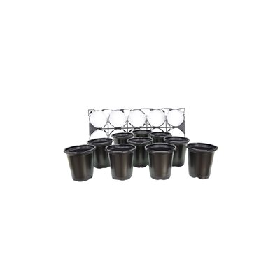 Plastic round black - 10 pots w / clip rack - 9 x H10 cm - Pro