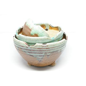 Pot à bonsai - Shigaraki Rond Brun / Vert S12 / M16 / L19 cm