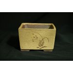 Pot à bonsai - Tokoname Carré beige dessin 9.8 x H5.6 cm