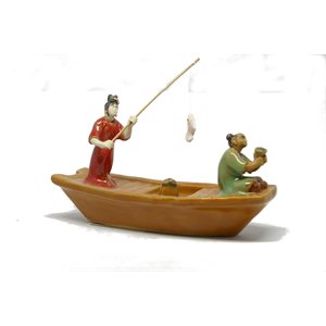 Couple fishing on boat 6"x3.75''H