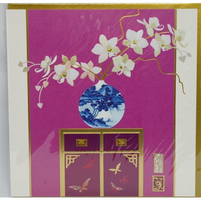 Carte - Orchidée / Pot chinois sur meuble