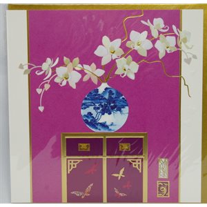 Carte - Orchidée / Pot chinois sur meuble