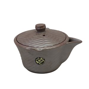Earthenware Teapot without handles leaves / V-shaped lines